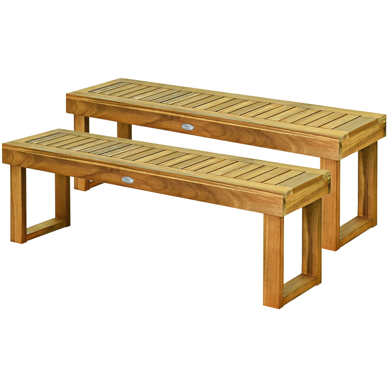 Costway 1/2 PCS 52" Outdoor Acacia Wood Dining Bench Chair Seat Slat with Bar